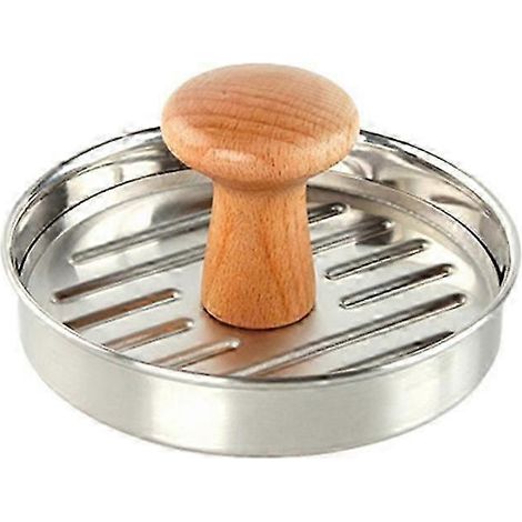 Appareil à hamburgers robuste en acier inoxydable de 12,5 cm avec poignée en bois (1/5)