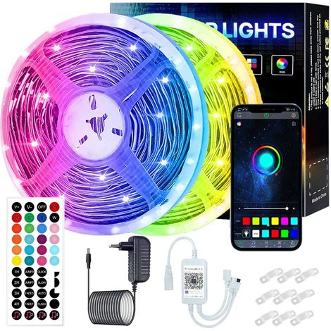 Kit de bande LED RVB, 20 mètres, contrôle de l'application Bluetooth, avec 44 touches, SMD 5050, 12V, multicolore (1/5)