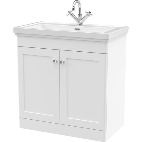 Balterley Swynnerton Traditional Bathroom Floor Standing 2-Door Vanity Unit & Fireclay Basin, Satin White, 800mm (1/5)