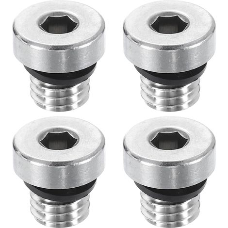 Lot de 4 bouchons de tuyau en acier inoxydable 304 M8 x 1,25 - Filetage mâle métrique - Capuchon à tête hexagonale - Avec anneau d'étanchéité pour tube d'air, eau, huile et gaz