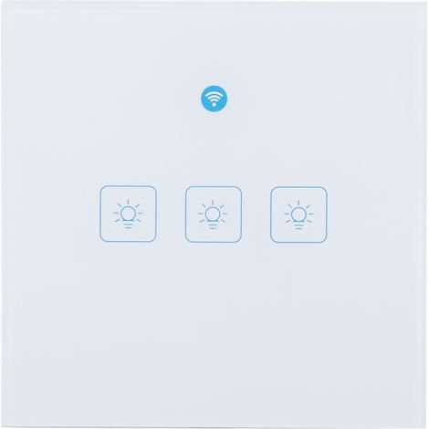 Ortviai Interrupteur mural intelligent WiFi 3 voies tactile avec verre trempé – Panneau carré 8,5 x 8,5 cm (1/5)