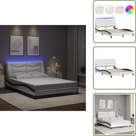Bettgestell mit LED Weiß und Schwarz 120x200 cm Kunstleder - Bettsofa - Schlafzimmermöbel - Doppelbett - Boxspringbetten - Lederbett (1/5)