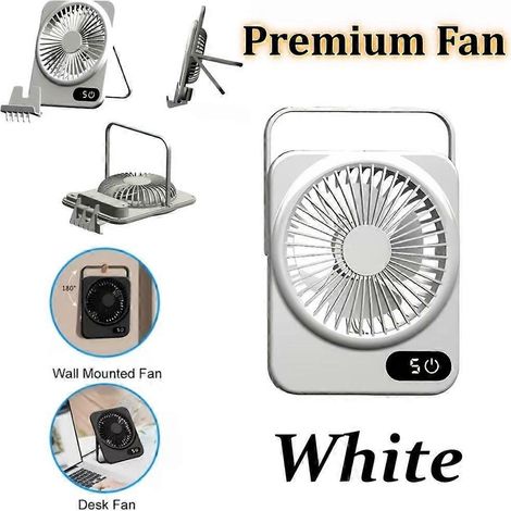 Mini ventilador de escritorio USB con soporte para teléfono, ventilador personal portátil 2 en 1, pantalla digital ajustable de 180°, viento fuerte y silencioso para dormitorio, oficina, viajes y para (1/5)