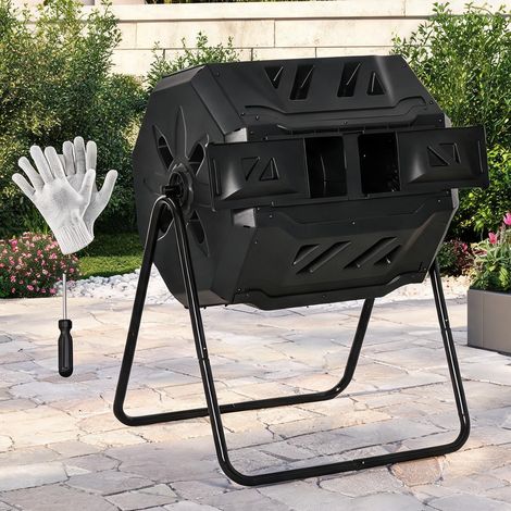 Composteur rotatif 2 sections 160 L pour jardin 71 x 64 x 96 cm (1/5)