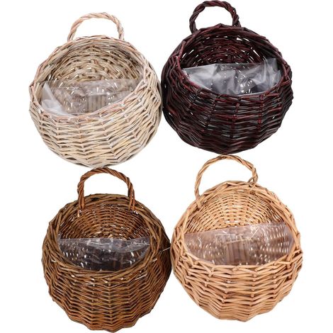 Lot de 4 Paniers Suspendus Tressés en Osier pour Décoration Murale, Pots de Fleurs Muraux Faits Main, Dimensions Variées, Usage Intérieur et Extérieur, Balcon, Jardin, Gain (1/5)