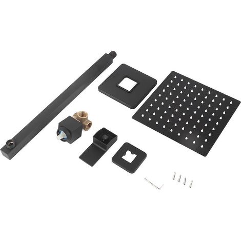 Kit de douche à effet pluie carré à poignée unique encastré, pommeau de douche cascade pour salle de bain, noir (1/5)