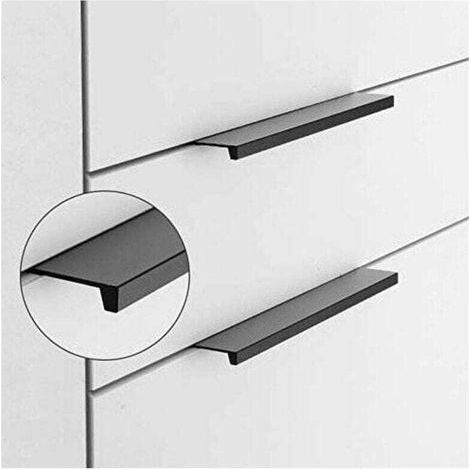 Lot de 10 Poignées de Meuble Noir Mat en Alliage d'Aluminium à Fixation Invisible Entraxe 96mm (1/3)