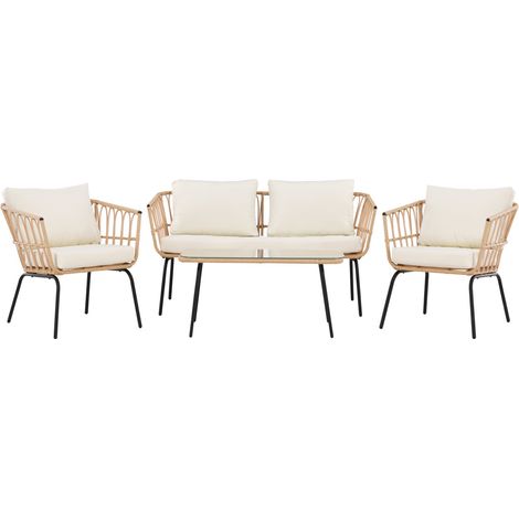 Salon de Jardin 4 Places en Rotin "Ortigia" 142cm Naturel (1/5)