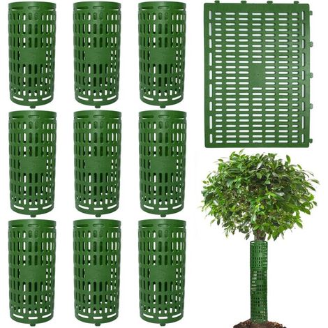 Protection de tronc d'arbre - Raccord ajustable, convient aux jardins, bois, etc. - 10 pièces, vert, 38,1 x 25,4 cm (1/4)
