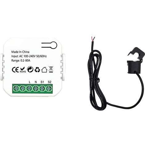 Compteur énergie Tuya WiFi 80A Transformateur Courant Pince Moniteur KWh Consommation Élec Stats Compatible Alexa Google Home Commande Vocale