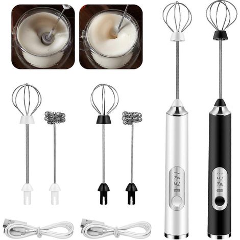 Mousseur à lait électrique, fouet portatif, appareil à mousse rechargeable, batteur à œufs automatique à 3 vitesses, mélangeur à café et matcha-16.5X3.5X3.5CM-White (1/4)