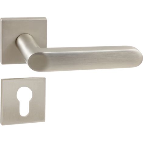 DOMINO Poignée de porte DENVER-QR slim Nickel Satin PZ Poignée avec plaque PZ pour cylindre profilé Nickel satiné (1/5)