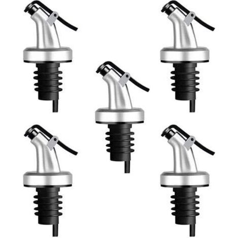 5Pcs Bec Verseur Bouchon Alcool Bouteille Becs Verseur Huile d'olive avec Bouchon en Caoutchouc Distributeur De Bec De Vin Bouchon Doseur Argent (1/4)