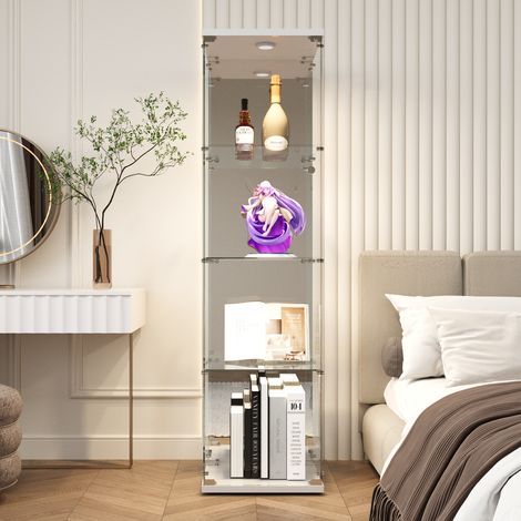 Vitrina de cristal, con 4 compartimentos de almacenamiento, biblioteca independiente para salón, dormitorio u oficina, diseño moderno – Blanco