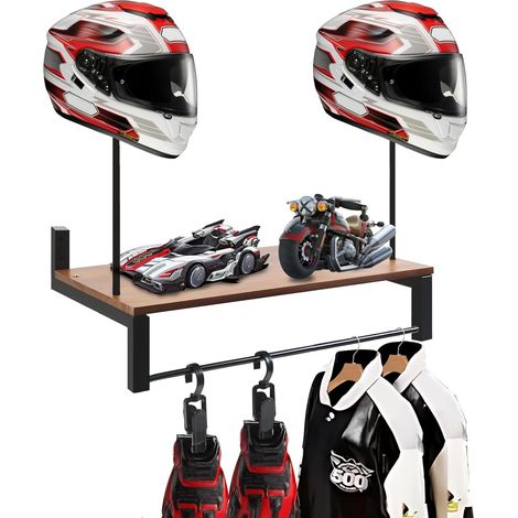 Support mural pour 2 casques moto, porte-chapeau multifonction, organisateur avec 4 clips de suspension pour moto (1/5)