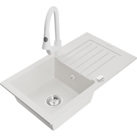 Mexen Pablo lavello in granito 1-vasca con scolapiatti e rubinetto cucina Elia, bianco - 6510-20-670101-20 (1/5)