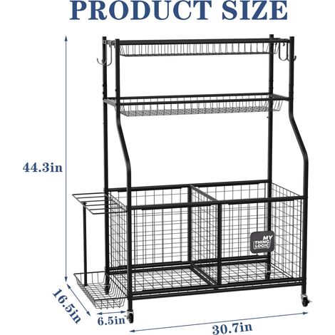 Chariot de Rangement Sport Noir Texturé 3 Niveaux en Fer Robuste avec Roulettes pour Balles et Haltères (1/5)