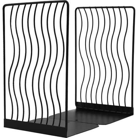 1 Paire de Serre-Livres Simples en métal Noir, Ligne ondulée évidée pour Enfants épaississement Anti-dérapant Organisateur de Livres pour Bureau, bibliothèque, école, Bureau, décoration d'intérieur (1/5)