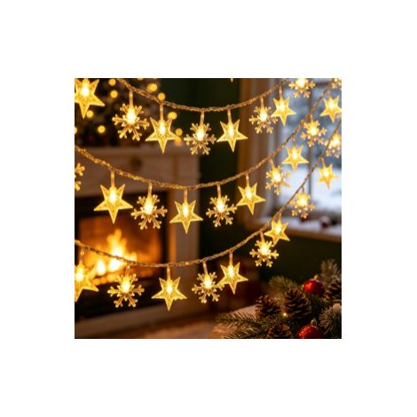 décoration de noël guirlande lumineuse led mélange étoiles et flocons de neige lampe d'ambiance pour camping extérieur fête festive (1/5)
