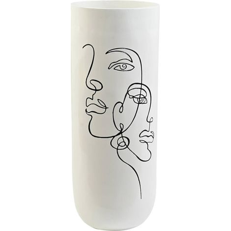Vase blanc élégant motifs visages abstraits décoratif - Blanc scintillant (1/3)