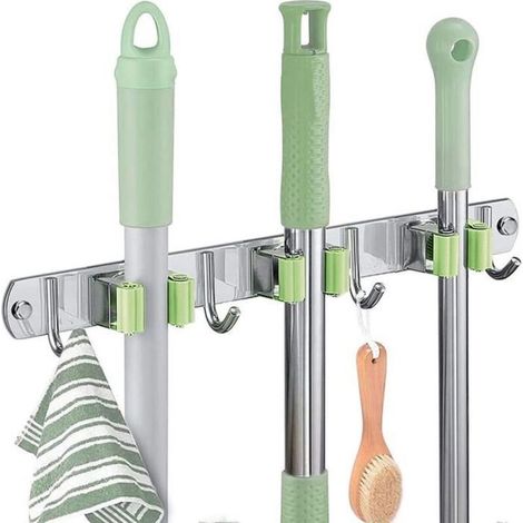 Porte Balai Mural, Acier Inoxydable Support De Balai,Support De Rangement Mural Organisateur Pour Cuisine Jardin Balcon Garage Ver (1/4)