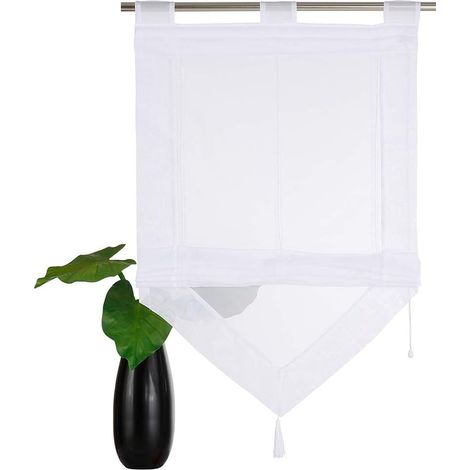 Store Romain Blanc - 1 Pièce - Polyester Style Voile - Occultant Léger avec Glands - Pour Salon Chambre Cuisine - 45 x 140 cm (1/3)