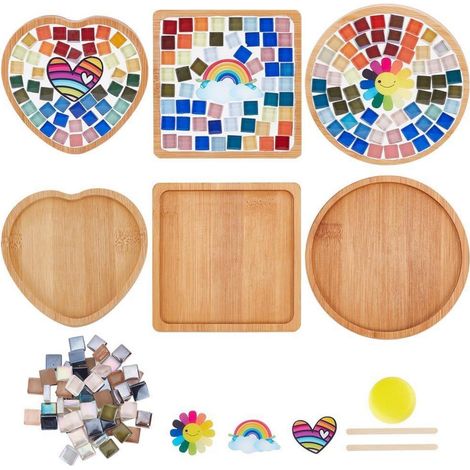 DIY Mosaik Untersetzer Set 3-teilig mit Bambusbasis und Glasfliesen