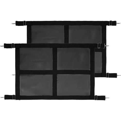 2pcs Garde d'Étable pour Cheval, 69x50cm Clôture de Protection Écurie en Toile Oxford avec Lanières Réglables et Crochets Métalliques pour Selles, Remorques Équines, Noir (1/5)