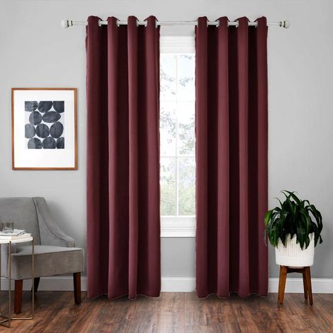 Rideaux thermiques occultants 132x 240 cm, lot de 2, insonorisés et calorifuges, pour fenêtres, chambres, baies vitrées, bordeaux (1/5)