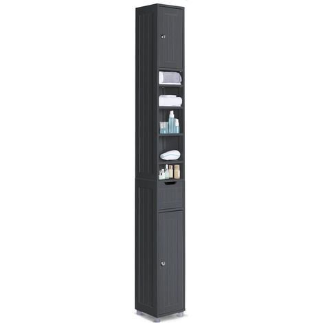 VOUNOT Armario Alto de Baño, Mueble Columna para Baño 2 Puertas y 1 Cajón, Mueble Auxiliar de Almacenaje, 20x20x180cm Negro (1/5)