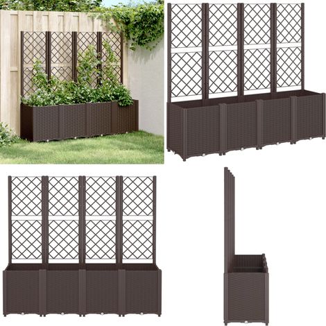 Jardinière avec treillis marron 160x40x140 cm PP - Jardinierre En Rotin - Jardinière Murale - Pot De Fleurs Extérieur - Pots De Fleurs Design - Jardinière Modulable - Home & Living (1/5)