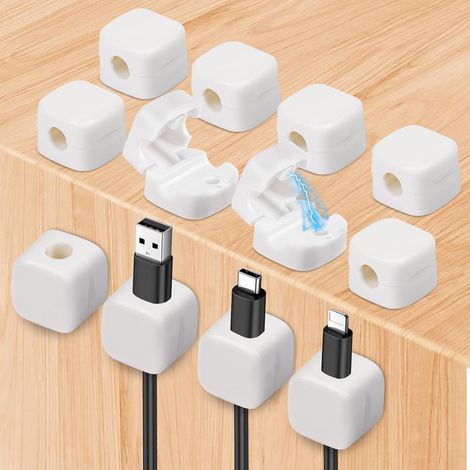 12 Pièces Clips de Gestion de Câbles Magnétiques,Clips de Câble Autocollants Organisateur de câbles de Bureau pour la Maison le Bureau la Cuisine, le Mur la Voiture la Chambre(A-Blanc) (1/5)