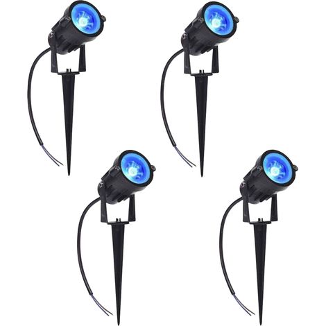 4pz Faretto Led da Giardino con Picchetto 5w Luce Blu Orientabile da Esterno