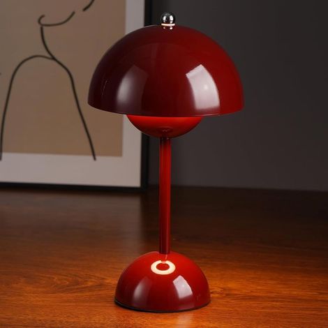 ASvec 3 couleurs,Lampe de table LED sans fil, tactile, à intensité variable, moderne, bureau (rouge), en forme de champignon, rechargeable, pour chambre à coucher, salon, restaurant (1/5)