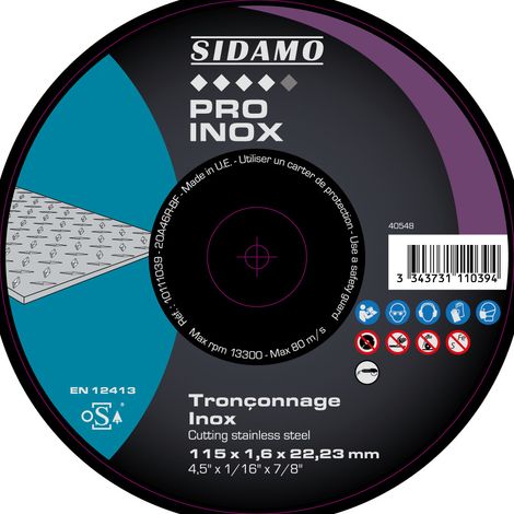 Disque plat à tronconner spéciale tole ACIER et INOX - Diamètre 115mm
