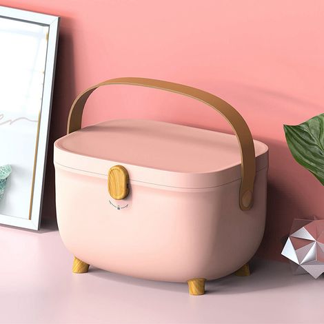 Ovale, doppellagige Aufbewahrungsbox aus Kunststoff mit mehreren Fächern, großes Fassungsvermögen, ideal für Zuhause oder Studentenwohnheim, rosa (1/5)