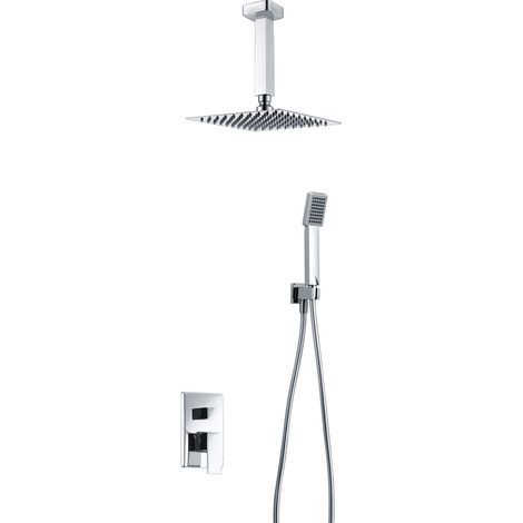Colonna Doccia Incasso con Miscelatore Monocomando  Modello BERLINO  Pioggia di dimensioni Standard  Colore Grigio Finitura Cromata [ IMEX® ] (1/2)
