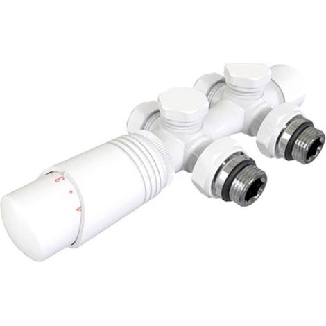 Raccords de robinetterie pour radiateur multibloc, accessoires de chauffage pour bloc de robinetterie, conception en angle et à passage direct 50 mm, avec thermostat (pour tuyaux 15 m