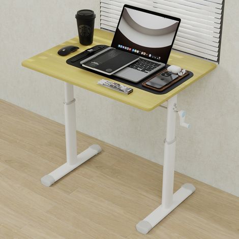Bureau réglable en hauteur coloris bois en métal et bois avec manivelle (1/5)