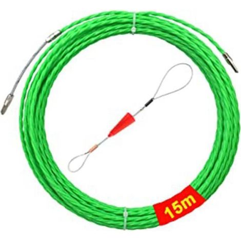 Tire Fil - Polyester - Longueur 15 M - Diamètre 4,5 mm - Pour Pose de Câbles Électriques - Kit Rétractable avec Ressort de Guidage - 1 Pièce