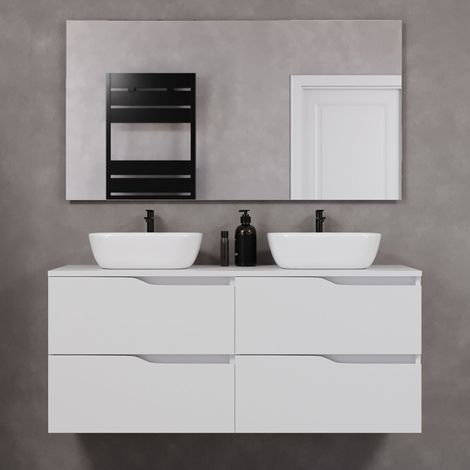 Meuble de salle de bain 120cm avec plateau et deux vasques à poser zeus - 4 tiroirs - blanc - LUNA (1/5)