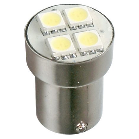 24V Led Series - 4 SMD x 3 chips - (P21W) - BA15s - 1 pz - Scatola - Rosso - Doppia polarità (1/4)