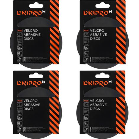 Discos de lija autoadherentes Dnipro-M P120 de 125 mm, 8 agujeros, para lijadora excéntrica, pack de 20 unidades (1/2)