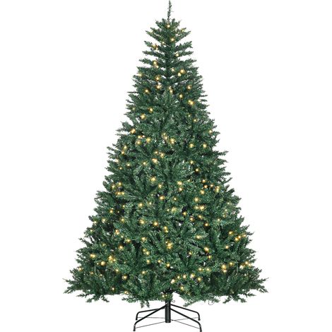 HOMCOM Künstlicher Weihnachtsbaum mit Lichterkette, 210 cm, warmweiße LEDs, 700 Lichtpunkte + Ständer, 2154 grüne Zweige (1/5)