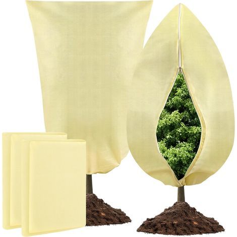 Set mit 2 frostbeständigen Pflanzenschutzhüllen, 100 x 120 cm, frostsicher, atmungsaktiv, mit Reißverschluss und Kordelzug für Bäume im Winter, bei kaltem und schneereichem Wetter (1/5)