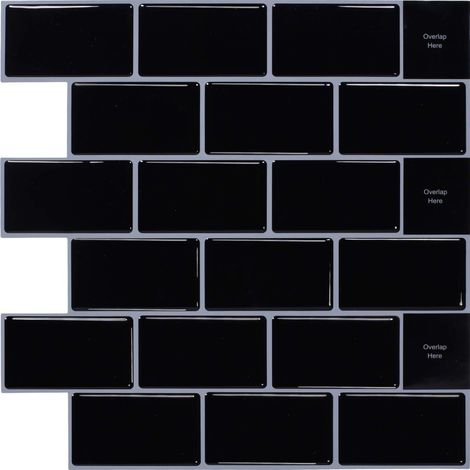 10-Pièces Sticker Carrelage Adhesif Mural 3d Autocollant Credence Adhesive pour Cuisine Noir (30.5x 30.5cm)
