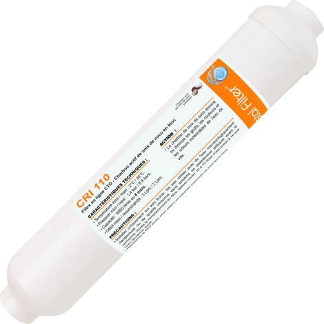 Cartouche charbon actif bloc CTO en ligne 1/4'' - Crystal Filter® CRI 110 (1/2)
