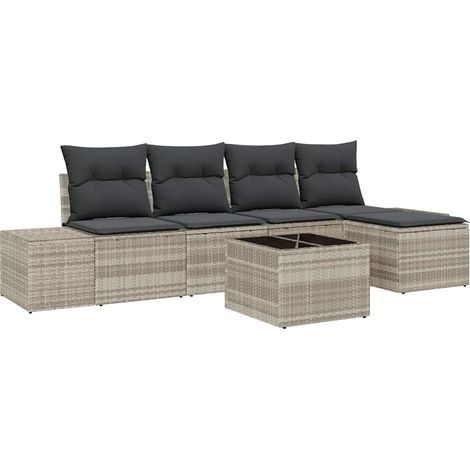Sofa Set 6 pcs Light grey [Synthetic]: Poly Rattan vidaXL (1/5)