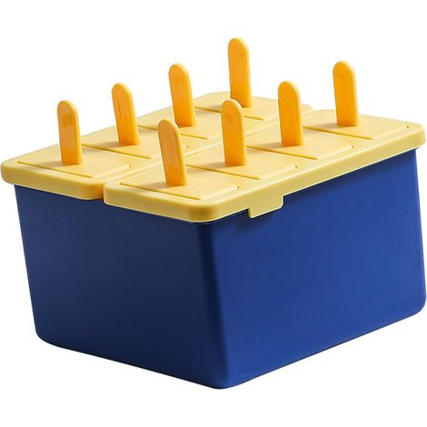 Moule à glace à 8 compartiments avec couvercle, sûr et fiable, pour la cuisine et les restaurants. Décongelation facile. Jaune et bleu.