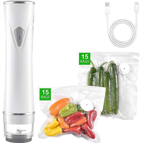 Machine sous vide portable pour aliments avec 30 sacs réutilisables, arrêt automatique, filtre amovible et réservoir d'eau visible (1/5)